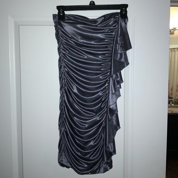 Silver Silk Strapless Mini Dress - Picture 6 of 7